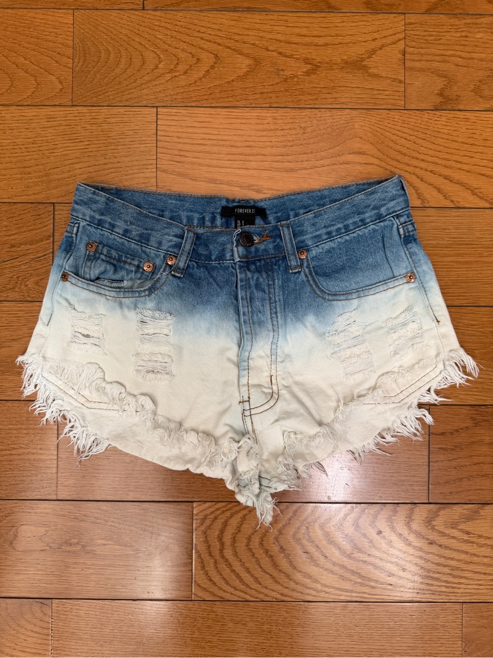 Forever 21 Blue Ombre Distressed Denim Cutoff Shorts